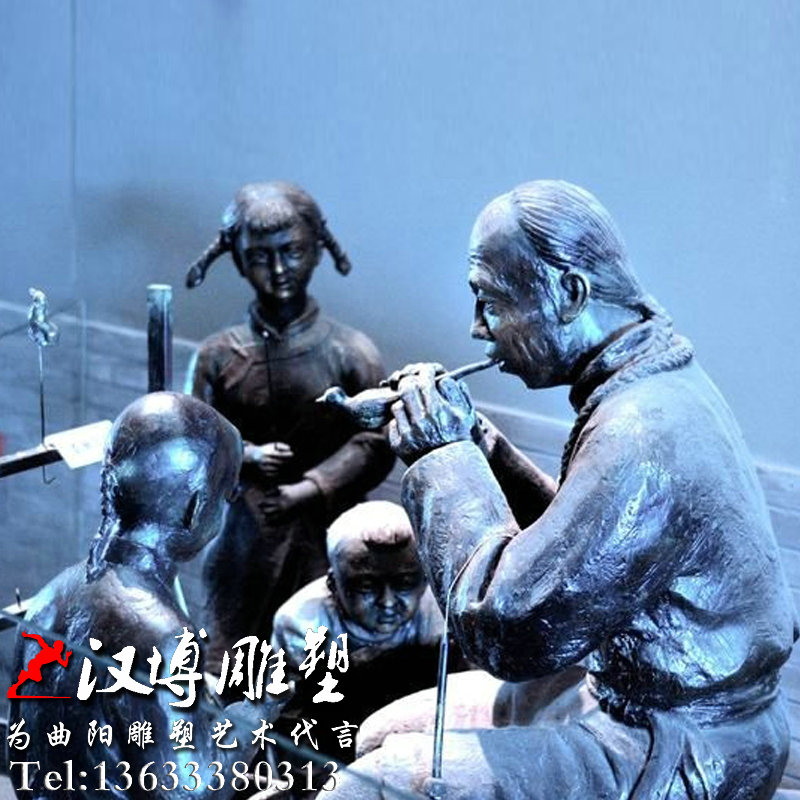 古代小吃雕塑,民俗文化雕像,吹糖人铜雕
