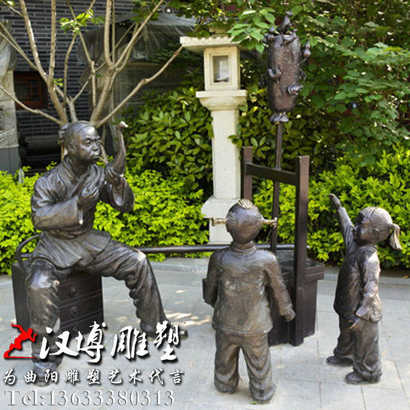 民俗小吃雕塑,吹糖人雕像,园林景观铜雕