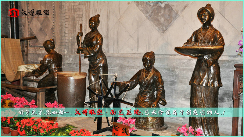 纺织人物铜雕,纺线子雕像,纪念馆雕塑
